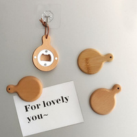 1Magnetic Bottle Opener Wooden Beer Refrigerator Magnetic Sticker Cute Mini Pizza Plate Bottle Opener