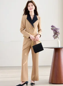 Khaki small suit jacket, women's pants, two-piece set, cross-border, foreign trade, professional clothing, trendy