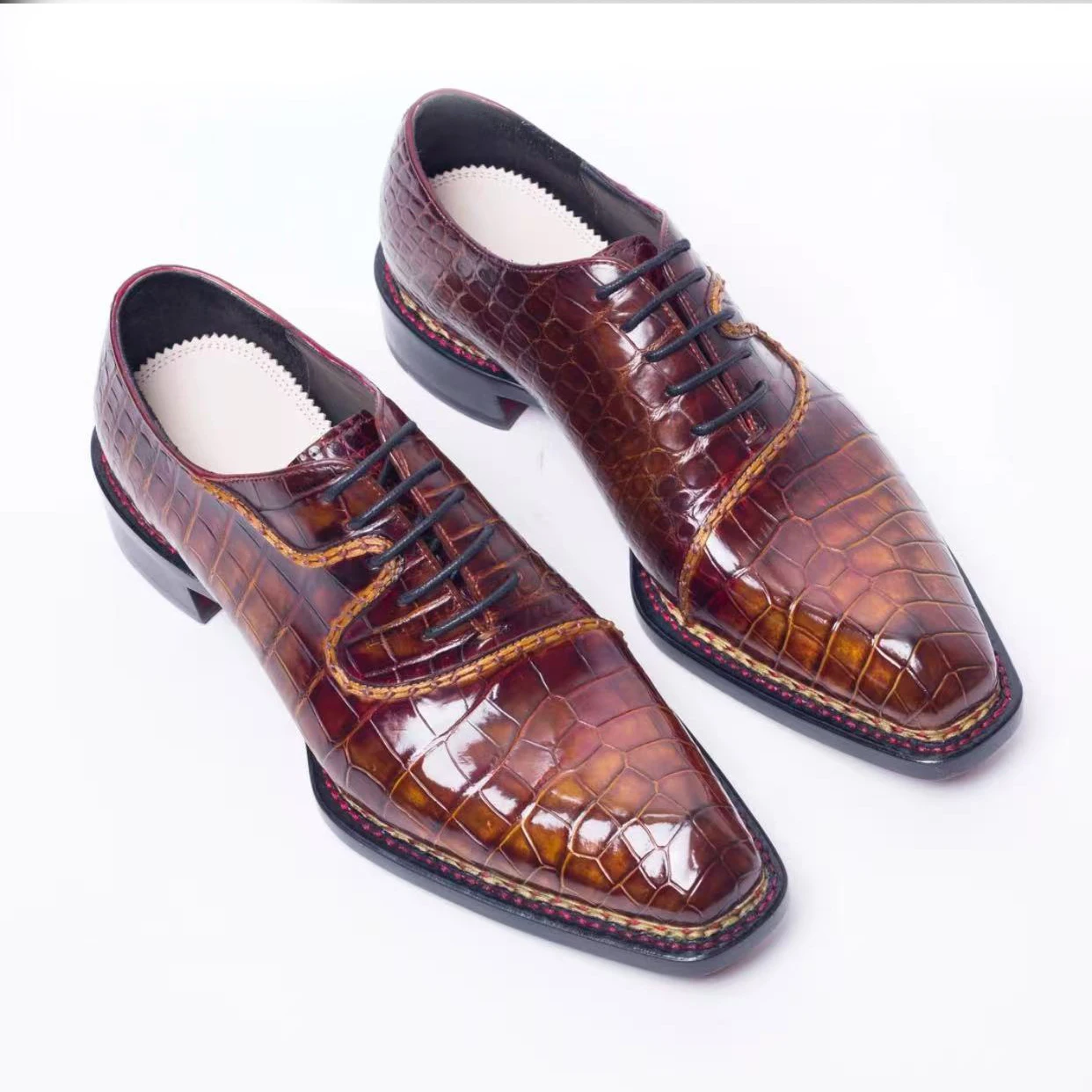 

sanyeshechiping new men dress shoes male crocodile shoes wedding office business shoes brush color