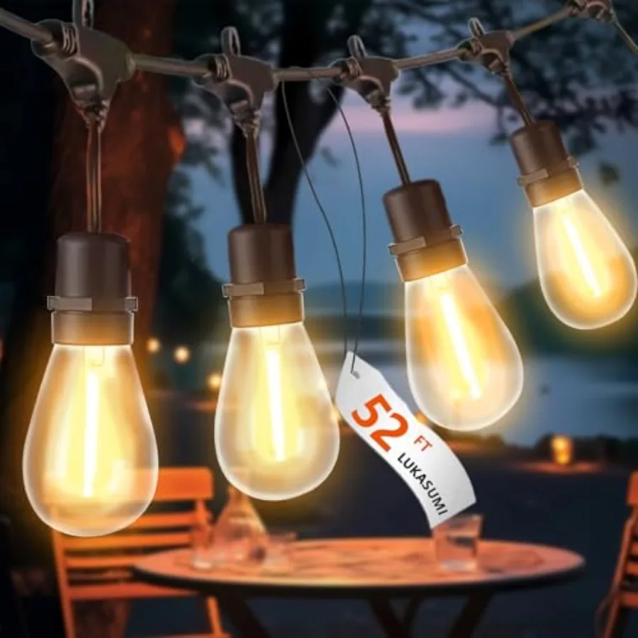 52 Ft LED Outdoor String Lights Connectable Patio Hanging Light with 15Pcs Waterproof Vintage Edison Bulbs for Backyard Light B