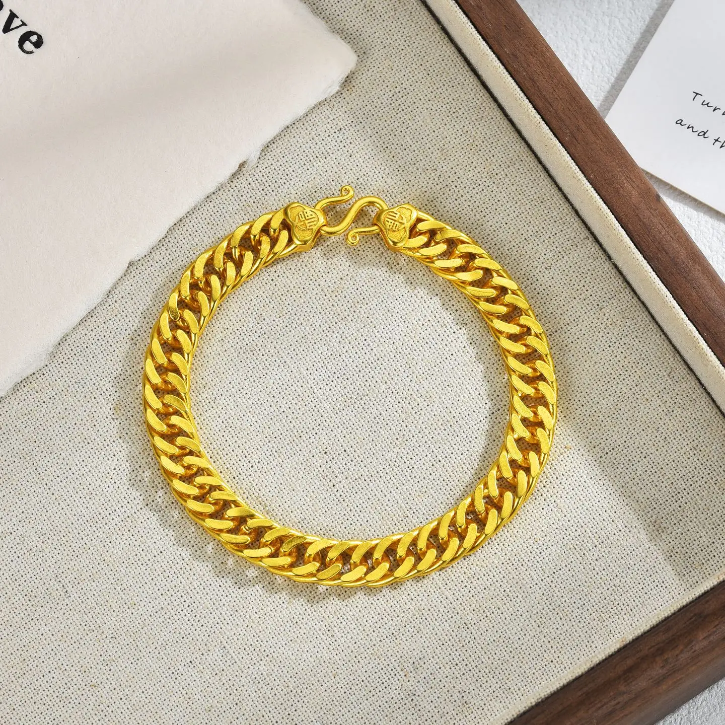 Luxurious 24K real gold new frosted side chain au9999 Solid gold bracelet men's domineering jewelry for boyfriend