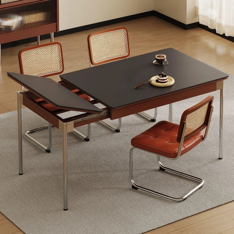 Vintage-style solid wood dining table, foldable stone plate dining table and chair combination, home small apartment