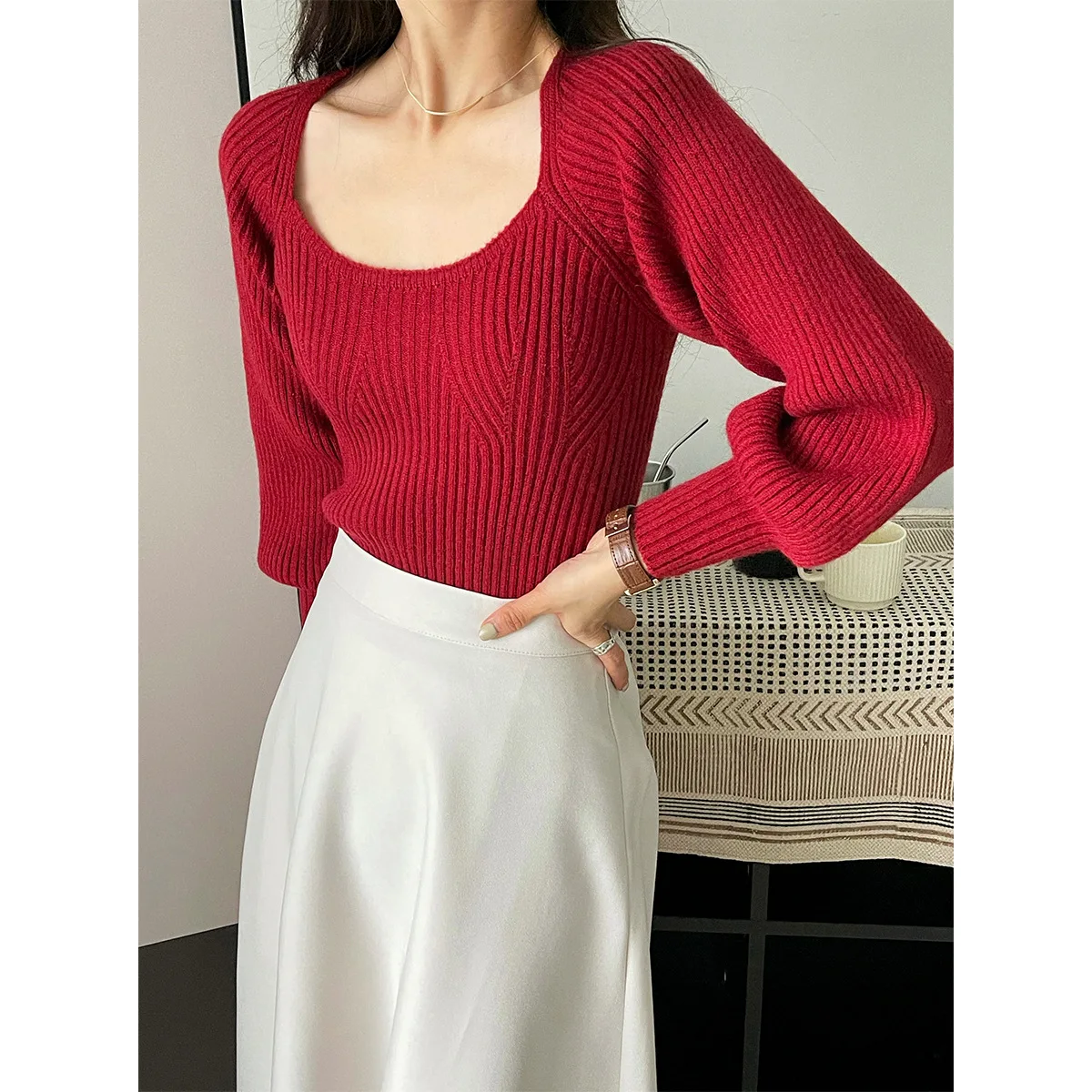 

O-neck Base Sweater Long Sleeve 2022 Fashion Short T-shirt Knitted Women's Thin Korean Vintage Knitting Pullover Top