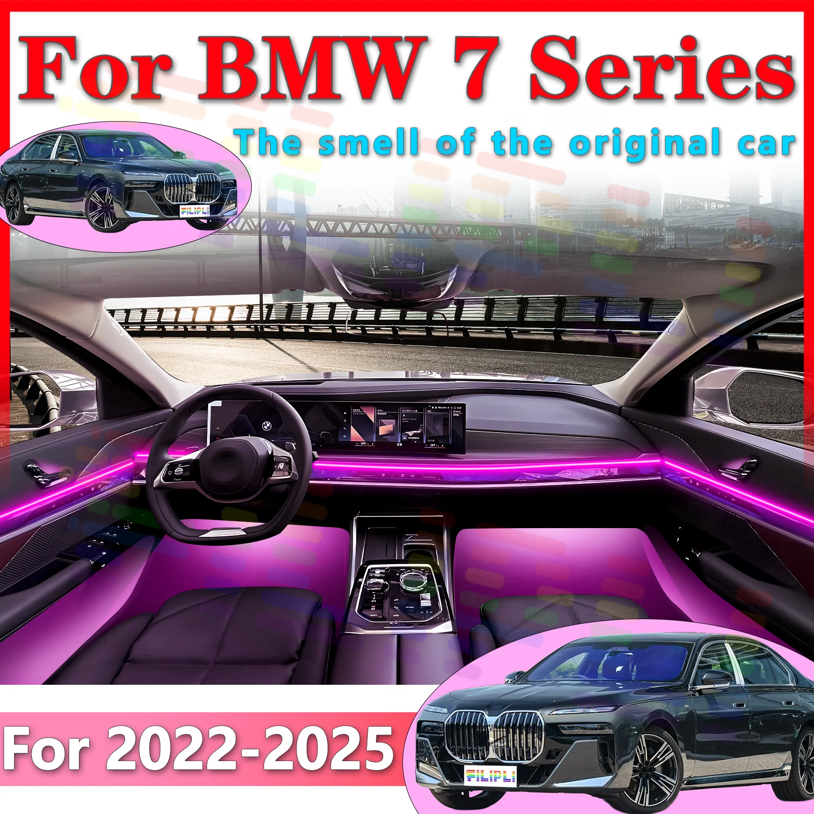 

Для BMW 2022-2025: Светодиодная RGB-подсветка салона, оптоволоконная неоновая невидимая атмосферная лента, декоративная подсветка с управлением через приложение