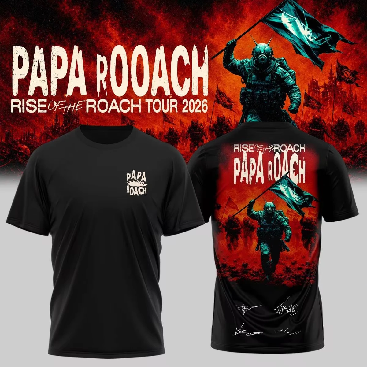 Papa Roach Merch Papa Roach Rise of The Roach World Tour T-Shirt Music Men's Cotton T-Shirt Children's Clothing Tee Y2k Woman