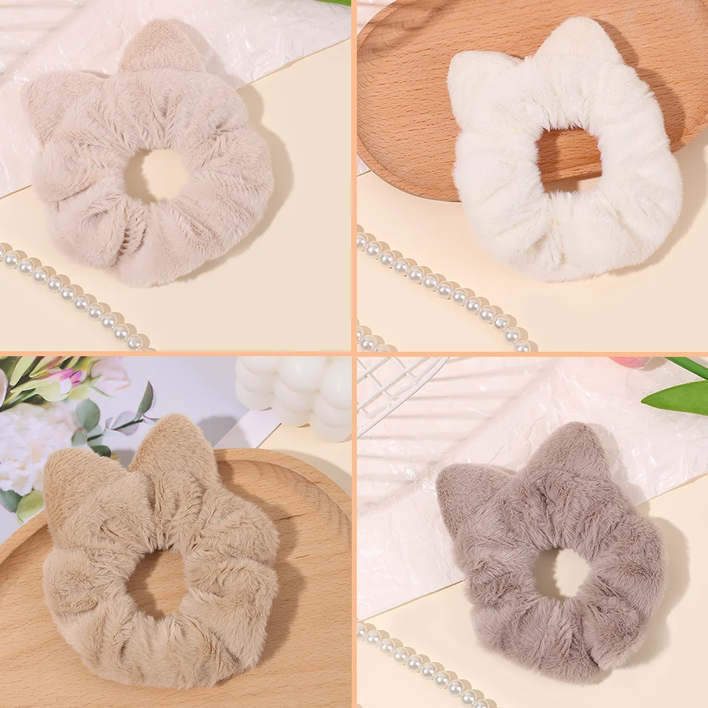 Katze Ohr Pelzigen Scrunchies Für Mädchen Frauen Hohe Elastische Weiche Koreanische Stil Haar Krawatte Pferdeschwanz Halter Gummiband Haar Zubehör