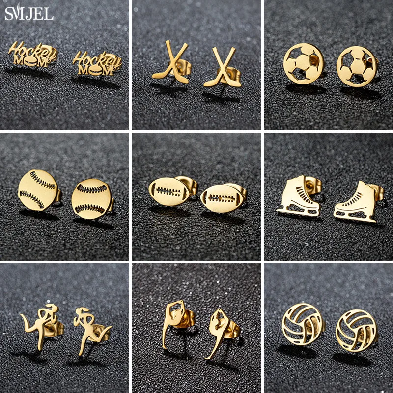 Boucles d'oreilles décontractées pour hommes et femmes, en acier inoxydable, pour course à pied, patinage, gymnastique, clous d'oreille, bijoux de sport, cadeau