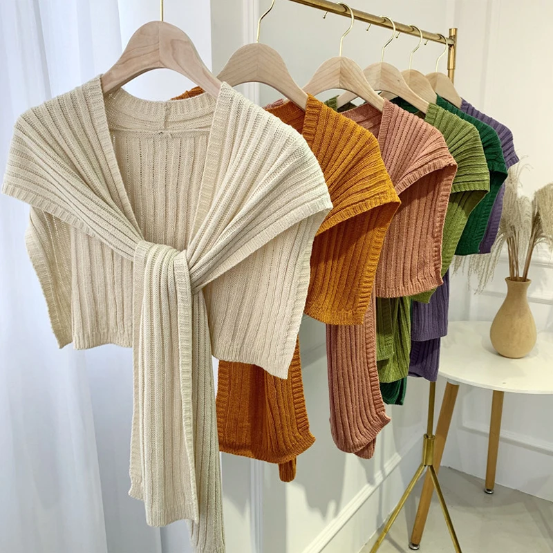 Knitted Shawl Sunscreen Women's Two-sided Cross Big Shawl Fashion All-Match Solid Color Scarf Air Conditioning Room Shawl