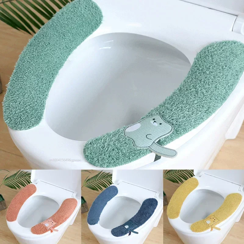 Universal Toilet Seat Stickers With Handles Cartoon Toilet Cushion Pad Washable Household Bathroom Lid Cover Pad Cushion Mat