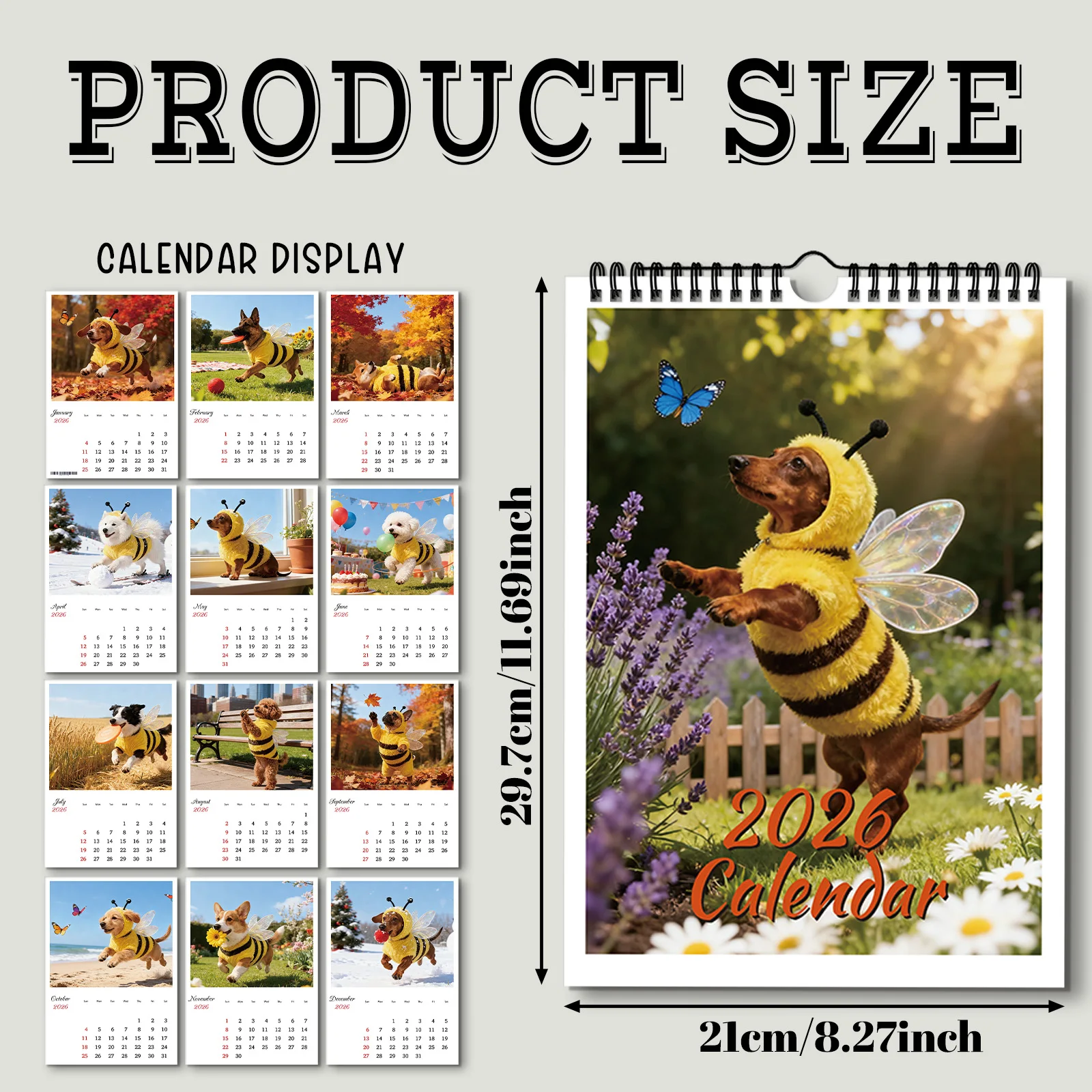 ปฏิทินสุนัขน่ารักธีมผึ้ง 1 ชิ้น ปี 2026 เหมาะสำหรับตกแต่งบ้านของคนรักสัตว์เลี้ยง ทำเป็นของขวัญธีมสัตว์เลี้ยงที่นุ่มนวลและน่ารัก