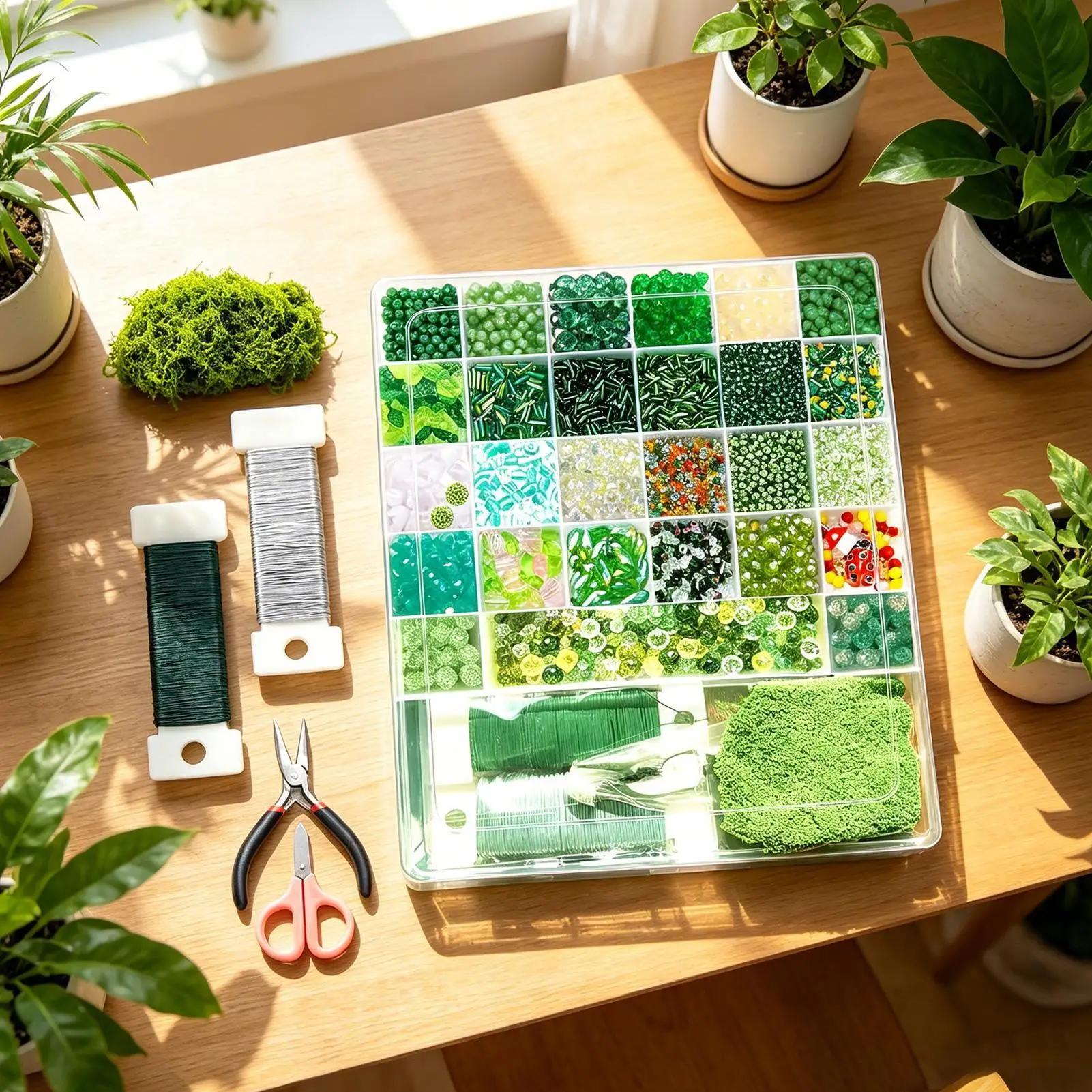 Handmade Beaded Plant Kit DIY Crafting Set Green Beading Kit for Hobbyists Art Students Craft Room Studio School Project Holiday