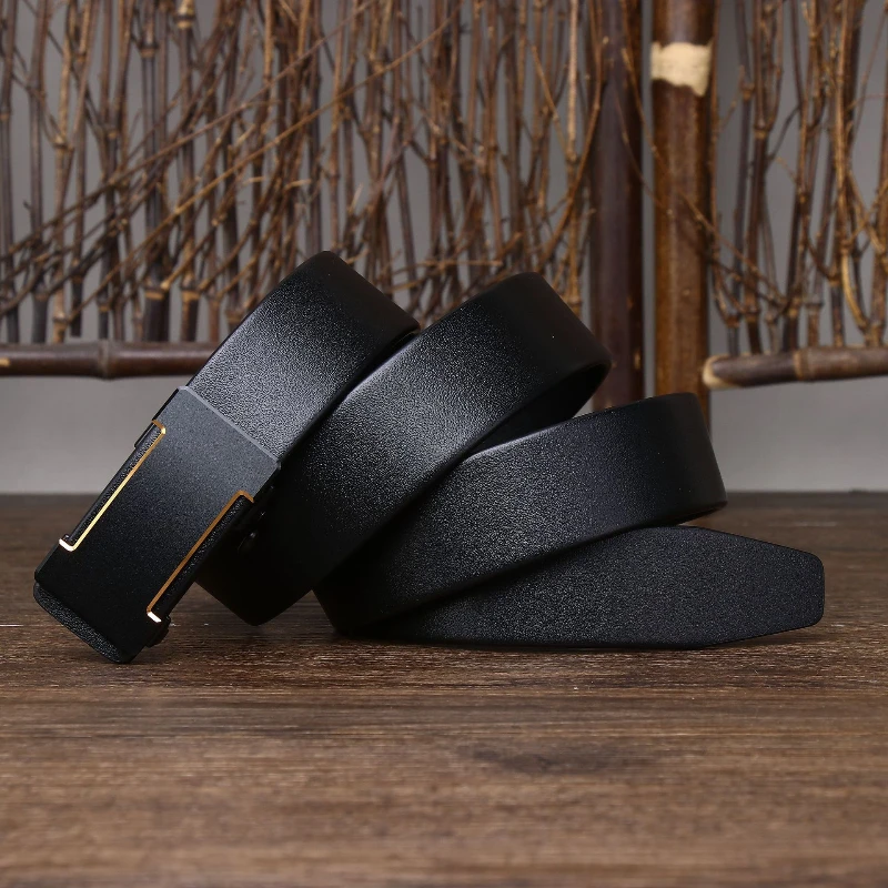 3.5cm Light Luxury Casual Style Belt Men's Toothless Self-Buckle Leather Belt Men's Simple Business Suit Trouser Belt