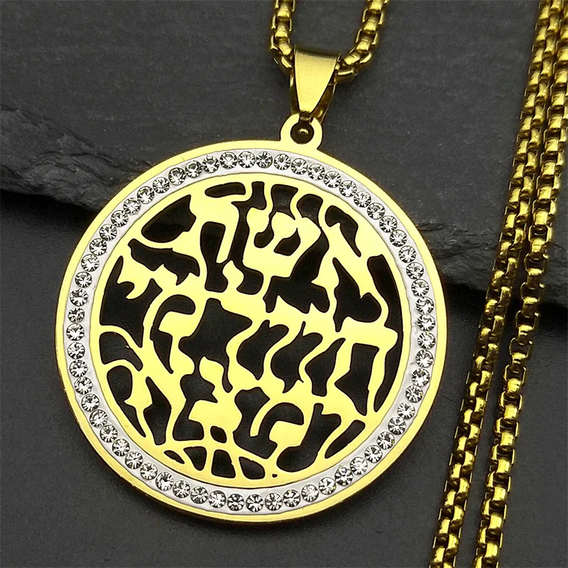 Rhinestones Jewish Hebrew Letter Chai Stainless Steel Necklaces for Women Men Gold Color Prayer Verse Jewelry