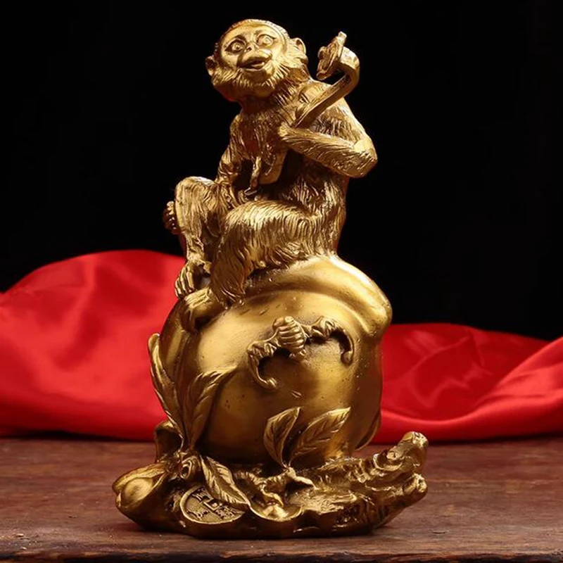 

Pure Brass Ruyi Monkey Zodiac Yuanbao Shoutao Monkey Decoration Home Feng Shui Wealth Attraction Decoration