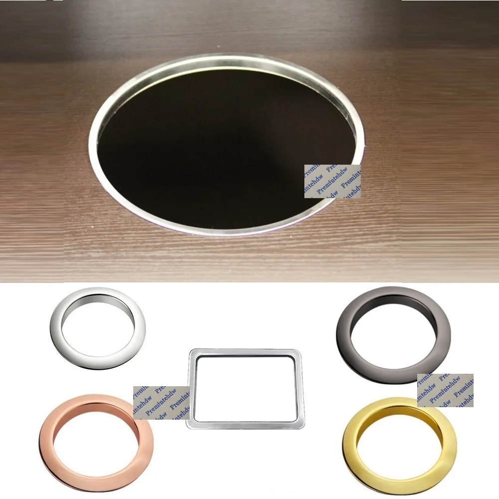 Square Rectangle Round Stainless Steel Countertop Desktop Benchtop Waste Trash Chute Grommet Brushed Polished Rose Gold Gunblack