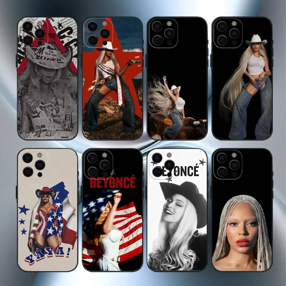 

B-Beyoncé Cowboy Phone Case For iPhone17,16,15,14,13,12,11 Plus,Pro Max Soft Black Cover
