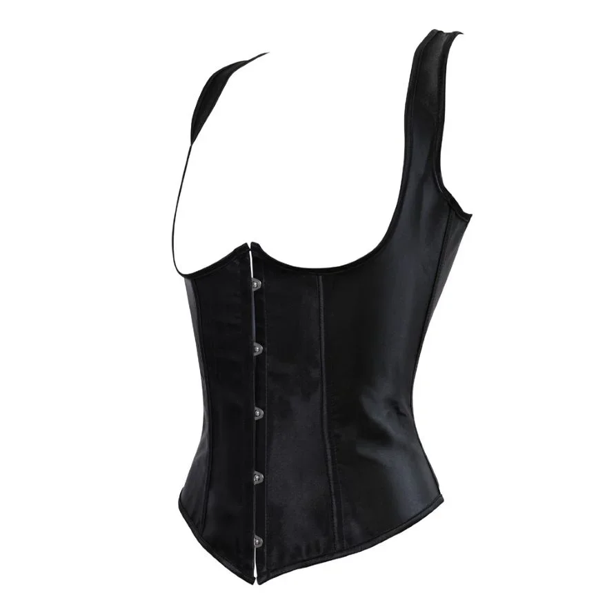 Gothic Underbust Corset Vest with Shoulder Straps Lace up Cupless Waist Cincher Bustier Body Shapewear