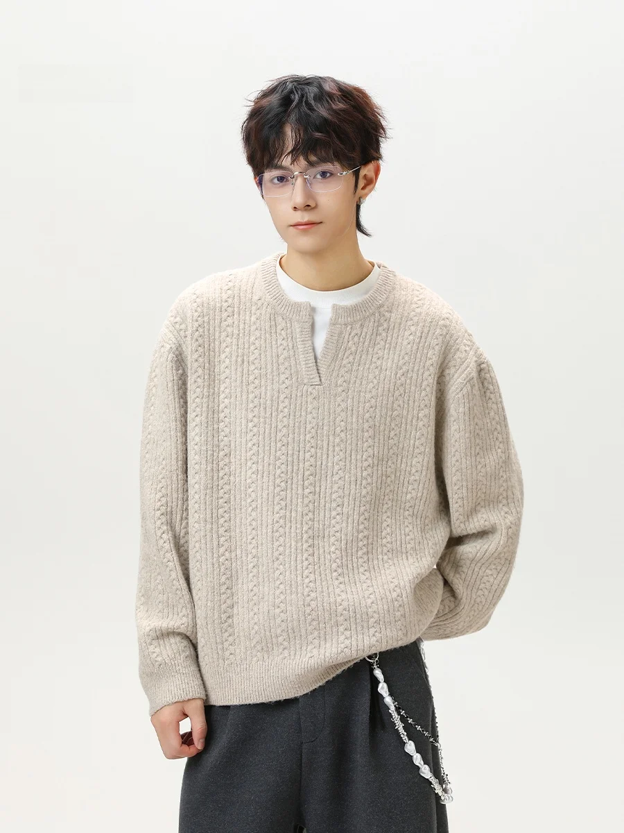 

Мужской вязаный свитер в стиле ретро с V-образным вырезом, свободного кроя, с длинными рукавами, из полиэфирного волокна, мягкий, удобный, повседневный, модный, осенне-зимний