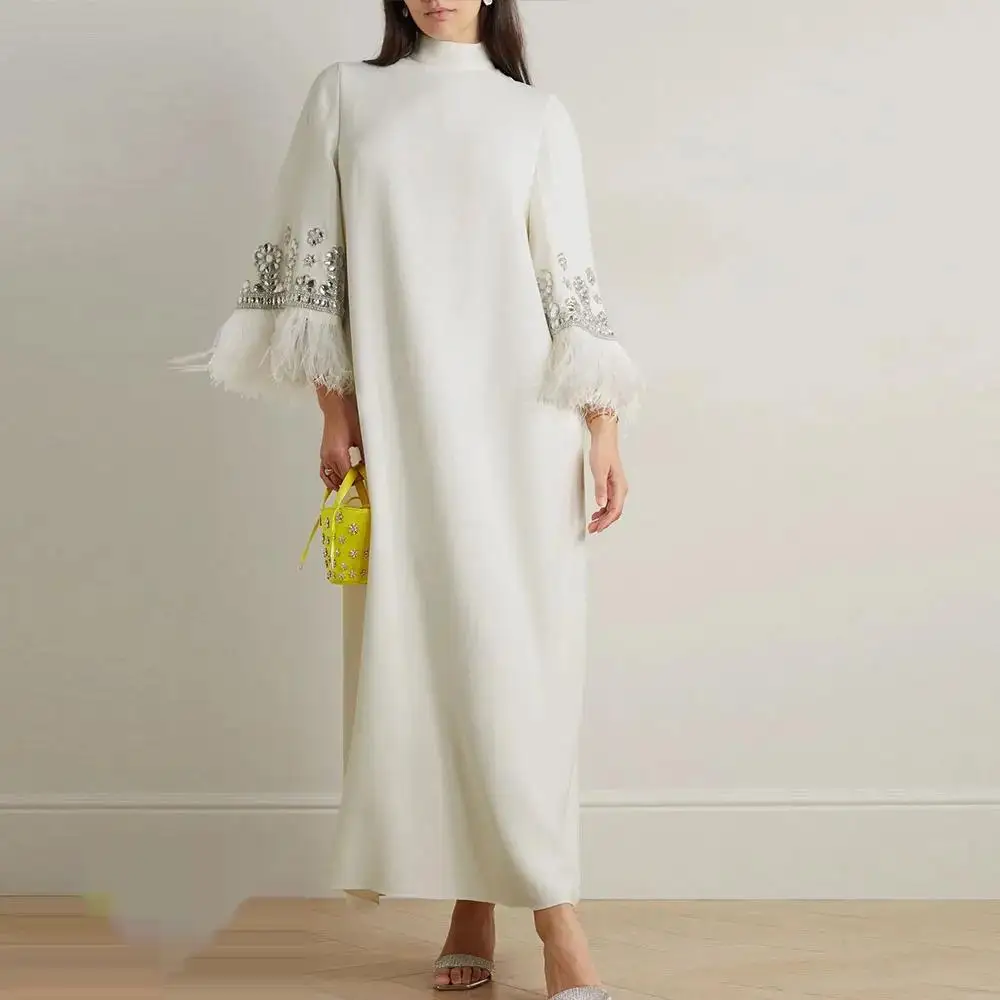 Robe de Rhà col haut pour femme, manches longues, robe de soirée avec longueur de rinçage, fête de mariage, formelle, quelle que soit l'Arabie, été