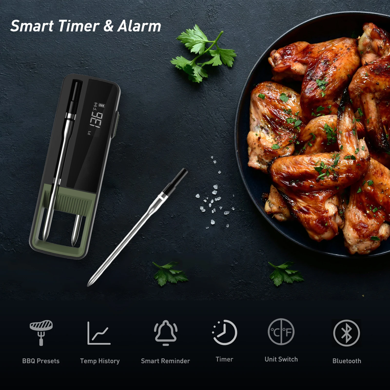 Backlight Digital Bluetooth Wireless Smart Dual Probe BBQ Kitchen Food Meat Thermometer For Grill Oven And Cooking With App