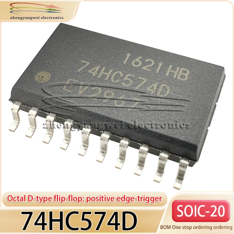74HC574D patch SOP-20 7.2mm wide body 10PCS Octal D-type flip-flop; positive edge-trigger; 3-state
