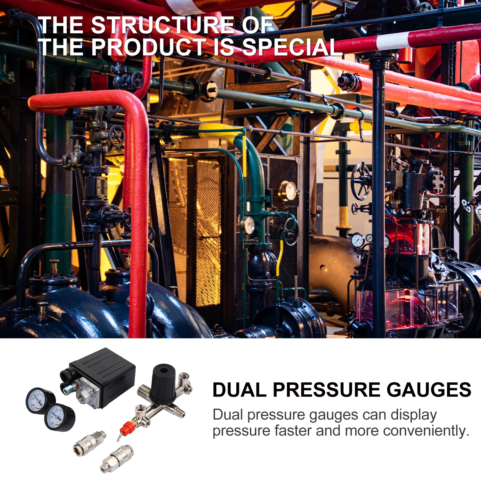 

Switch Assembly Air Compressor Bracket Valve Manifold Regulator Durable Plastic Zinc Alloy Copper Gauge Long Service Life High