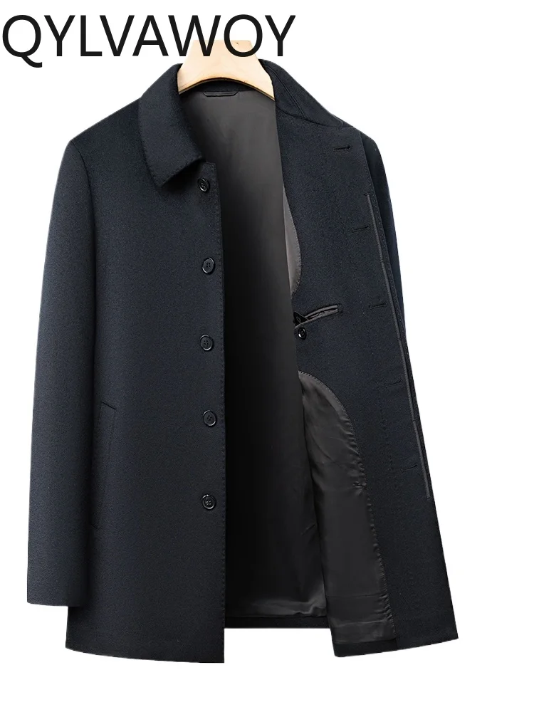 

QYLVAWOY 100% Cashmere 2025 Autumn Woolen Coat Men's High-End Middle-Aged Father's Lapel Outerwear abrigo para hombre LJ2566