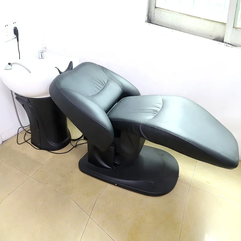 Penata rambut Salon furnitur hitam PU pijat kelas atas panas tempat tidur sampo