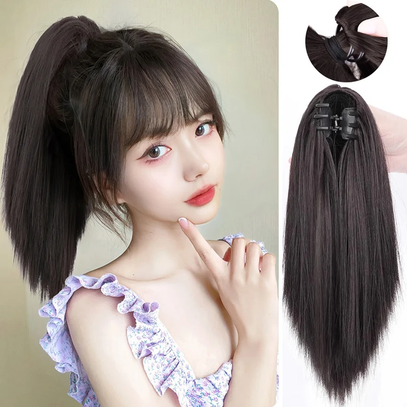 12Inch Synthetic Short Straight Claw Clip In Ponytail Synthetic Hair Extensions Wig Hairpiece