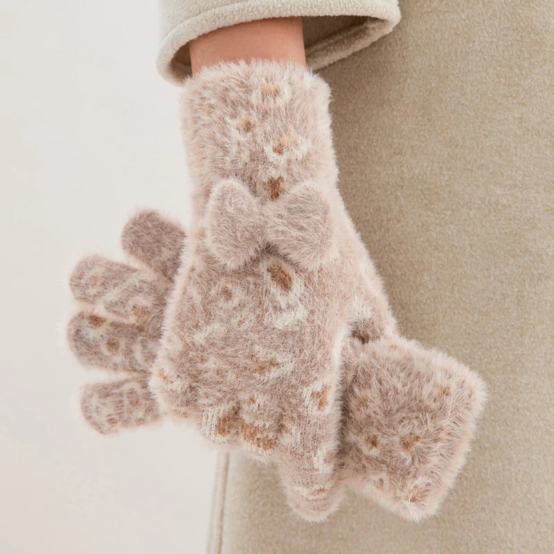 قفازات متماسكة بطبعة الفهد للنساء، قفازات شتوية بدون أصابع قابلة للتحويل بشاشة تعمل باللمس لركوب الخيل وقفازات ركوب الدراجات الرياضية غير الرسمية #5