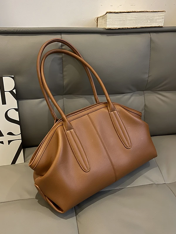 Fashionable Large Capacity Commuter Tote Bag Women's Casual Vintage Shoulder Bag Soft PU Leather Square Shape Handbag