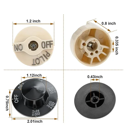 Imagen 2 del producto 2 kits de válvula de control perilla de dial piloto beige + 200-400 ° Perillas de termostato F con tornillo P 6071267   1751-012 para freidoras, bandeja para estofar