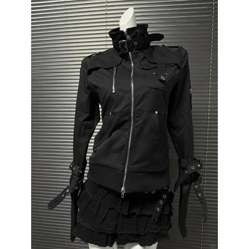 سترات هاراجوكو الخارجية للسيدات بأكمام طويلة ملابس ضيقة Y2k معاطف قصيرة سوداء سترات أمريكية عتيقة قطع علوية من Gotihc