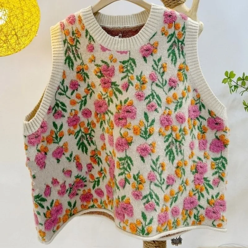 

Sweet Knit Vest Floral Embroidery Women Sleeveless Sweater Pullover Vintage Waistcoat Tank Tops Designs Fashion Vests Coats New