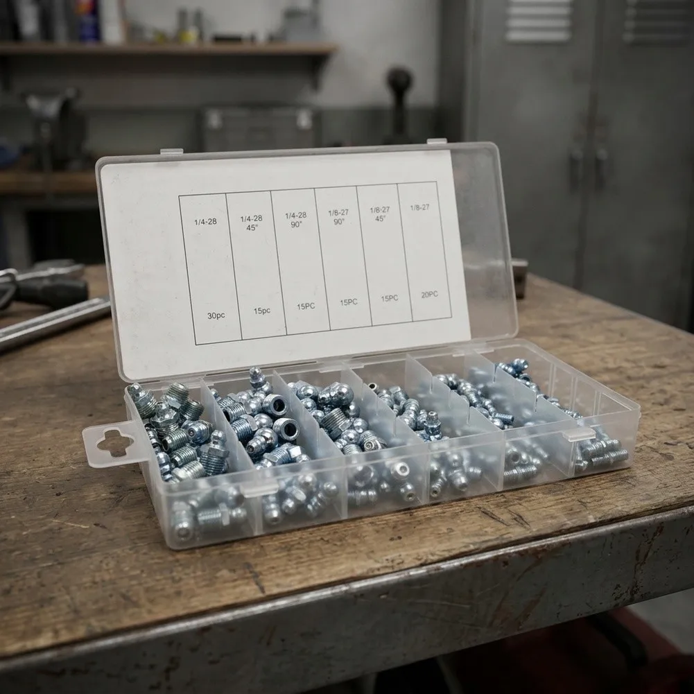110 Piece Grease Fitting for kit Straight 45 Degree 90 Degree Nipples for SAE 14/28 and 18/27 Thread Compatibility