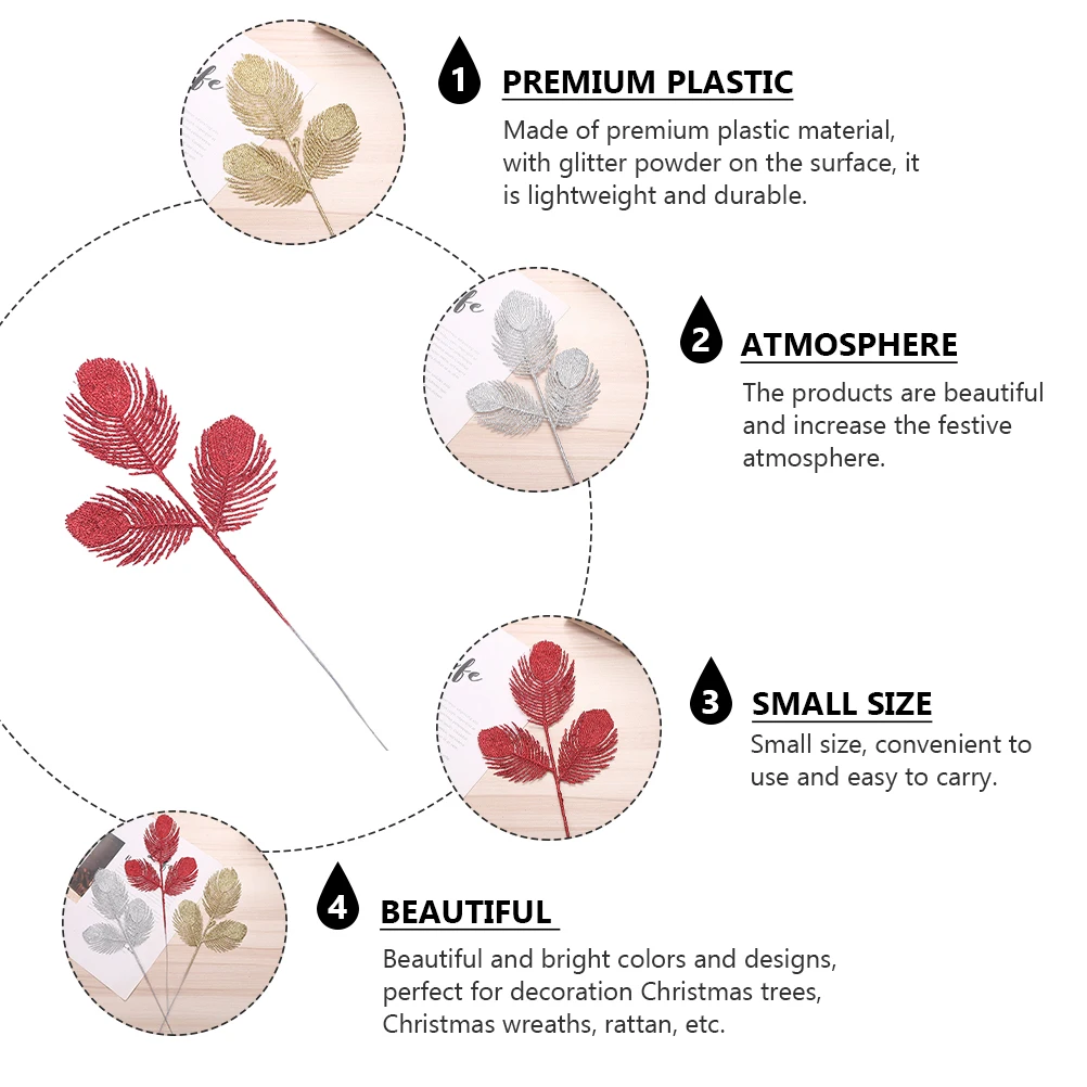 

10 Pcs Christmas Tree Decoration Fake Foliage Garland Leaves Crafts Decorations Sequins Artificial for Plastic