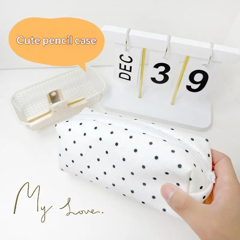 Minimalist Polka Dot Pencil Case Large Soft Touch Stationery Pouch for Students School Office Daily Use