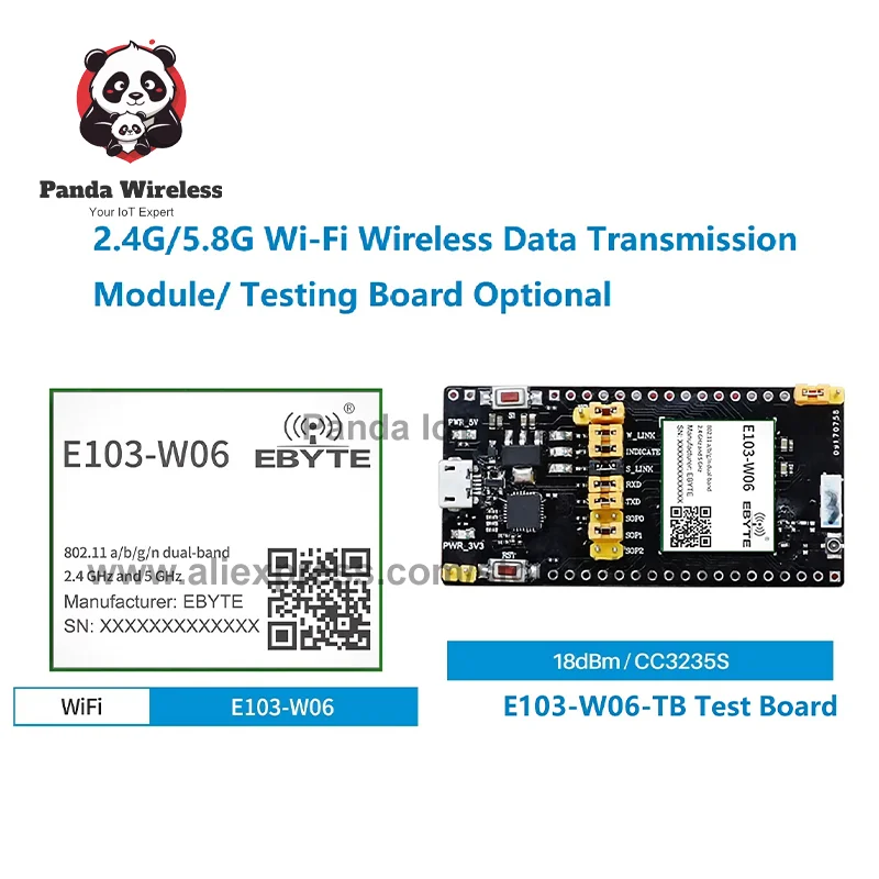 Free ship 1PCS/2Pcs E103-W06 2.4G/5.8G Wi-Fi Wireless Data Transmission IoT IPV6/E103-W06-TB Test Board a low-power MQTT CC3235S