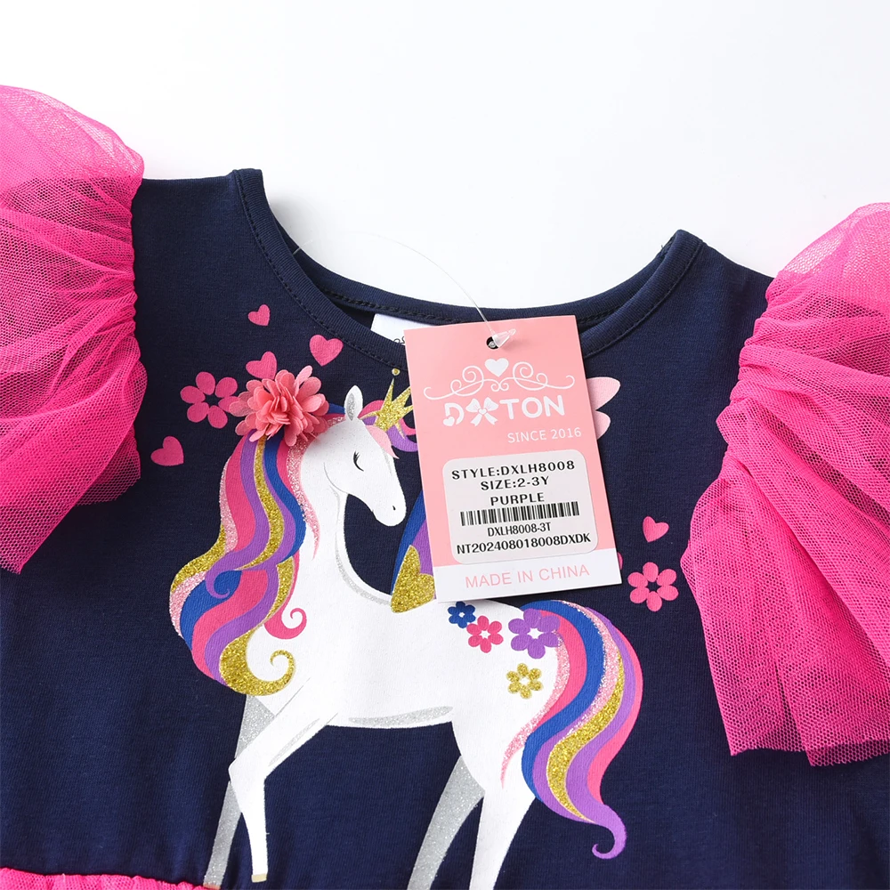 DXTON Baby Mädchen Baumwollkleider Frühling Herbst Kinder Langarm-Kleid Einhorn Kleinkind Festtags-Party Mehrlagiges Tüll-Kleid – Detail 8