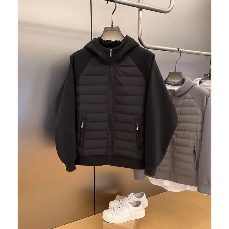

2024 Men's Women's Spring Autumn Thin Cotton Quilted Hooded Cardigan Casual Sweatshirt Simple Couple Jacket