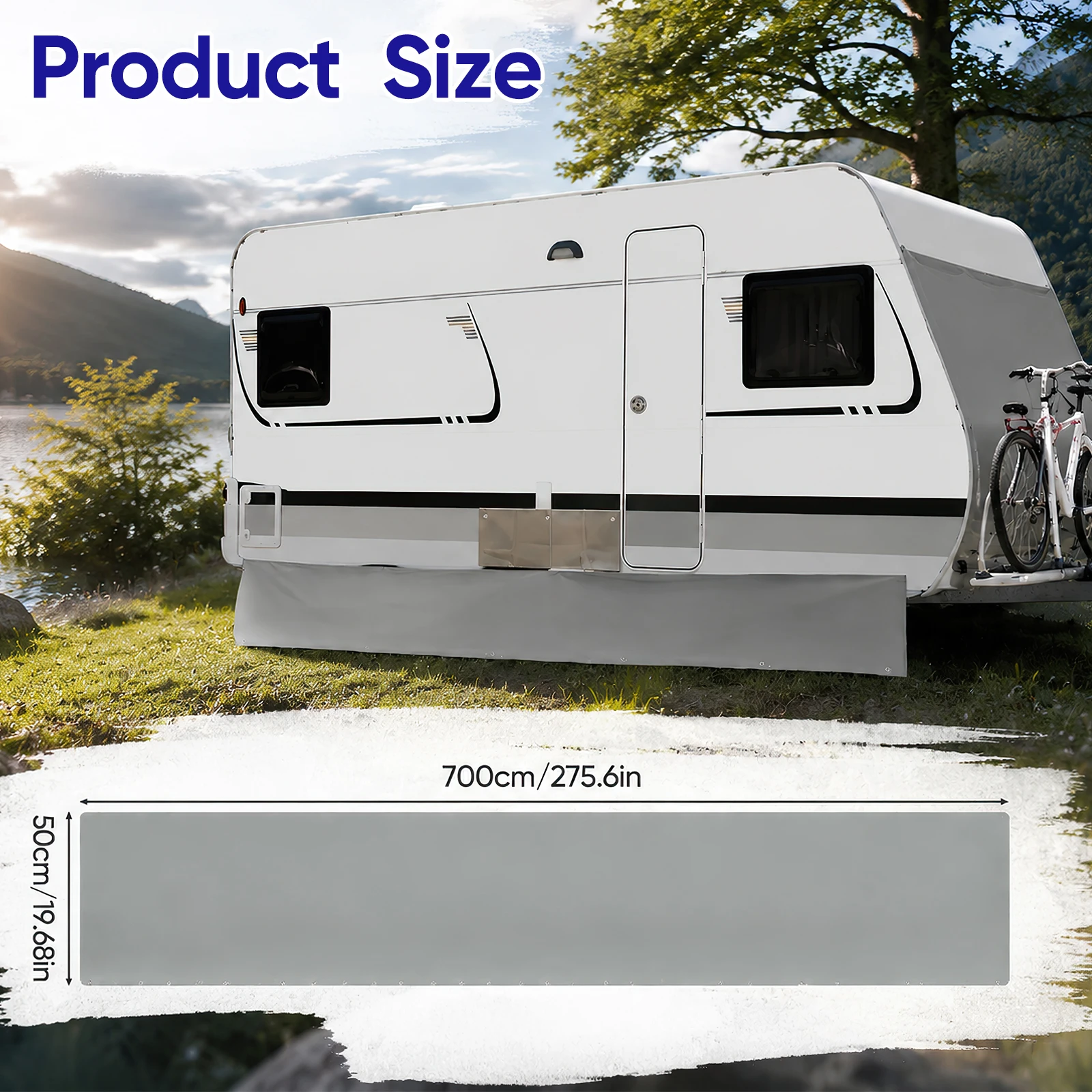 Bodenabdeckung für Wohnmobile, 7 x 0,5 m, winddichte Bodenschutzabdeckung für Wohnwagen, wasserdichtes Campingzubehör für Wohnwagen und Wohnmobile, schützende Seitenschürze mit Erdspießen und