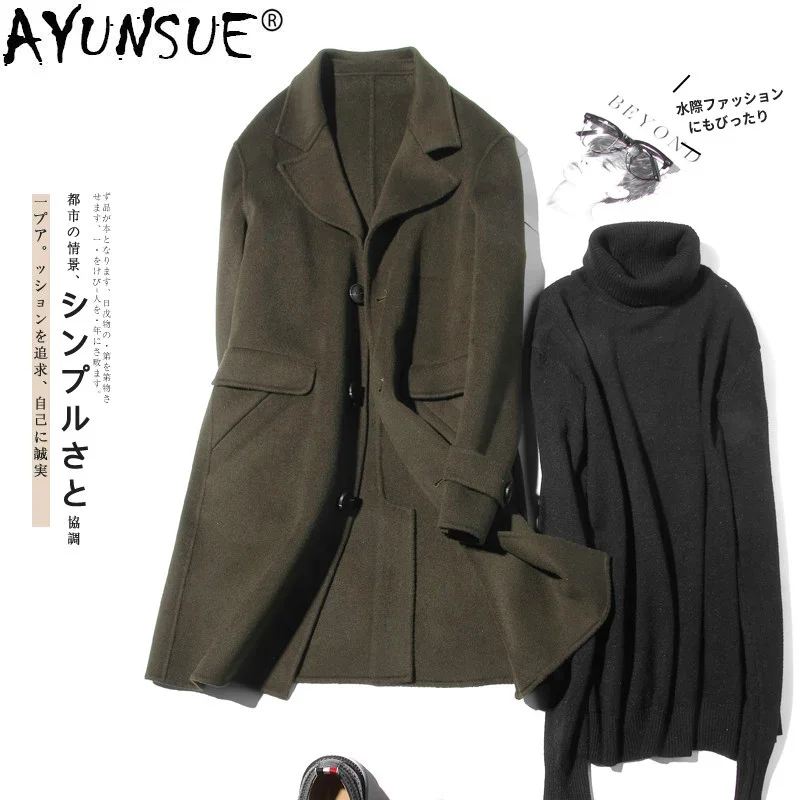 AYUNSUE 100% Wool Coat Men Autumn Double-sided Long Jacket Men Korean Mens Overcoat Peacoat Jackets Erkek Mont LM18-1019 KJ1566