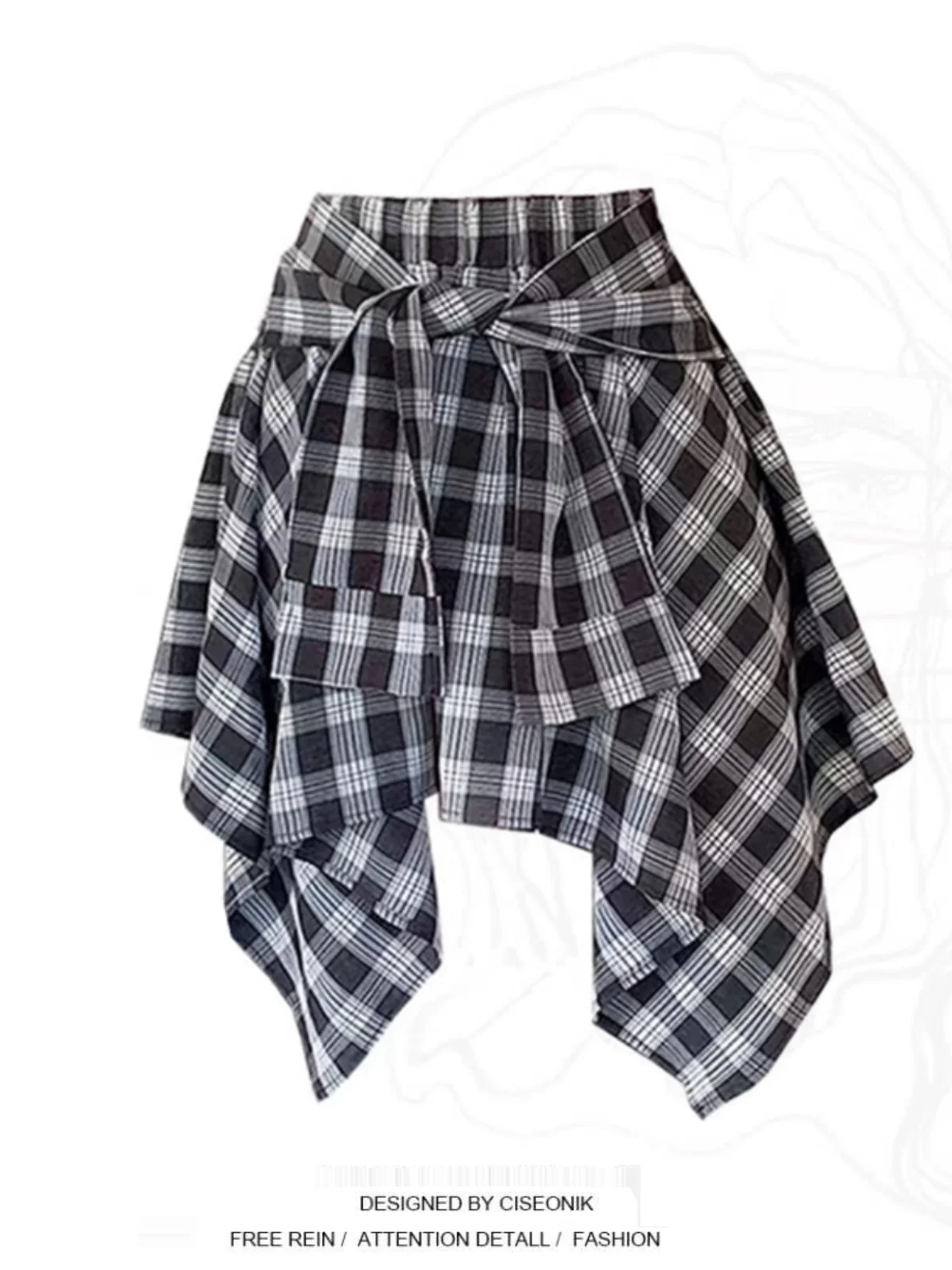 

Женская асимметричная юбка в клетку больших размеров с поясом, летняя универсальная юбка А-силуэта с высокой талией, в корейском стиле, для повседневной носки