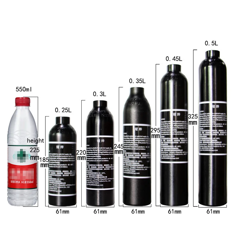 0.25 0.3 0.35 0.45 0.5 Litre high pressure aluminum Gas Cylinder   Diving Tank   Capacity m18x1.5 300BAR