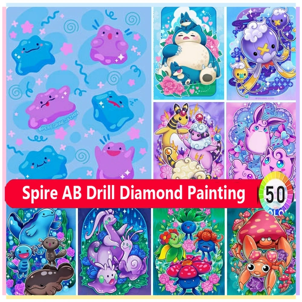 Cute Pokemon Anime 5d Diy AB Diamond Art Painting Kits 2024 Cartoon Snorlax Embroidery Mosaic Cross Stitch Home Decor Kids Gift