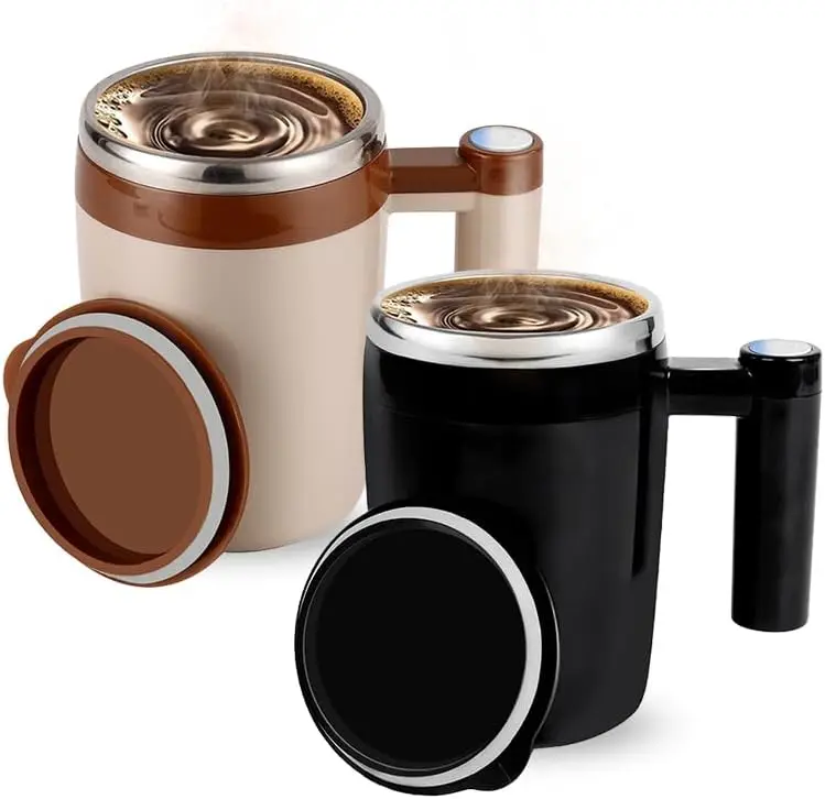 كوب قهوة أوتوماتيكي للتحريك 14 أونصة - كوب خلط مغناطيسي كهربائي مع بطارية 10 ساعات، كوب من الفولاذ المقاوم للصدأ مانع للتسرب للمكتب والساعة