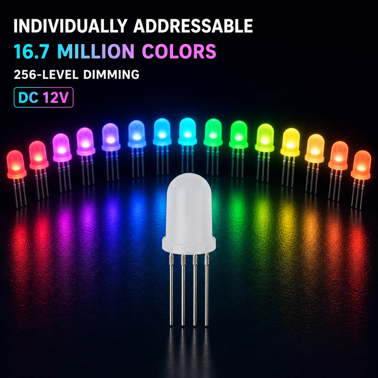 12V Addressable RGB LED YF923-F5 F5 5mm Diffused Built-in IC 1-Wire Cascade 8bit 256 Gray 16.7M Colors 4Pin DIP for Pixel Decor