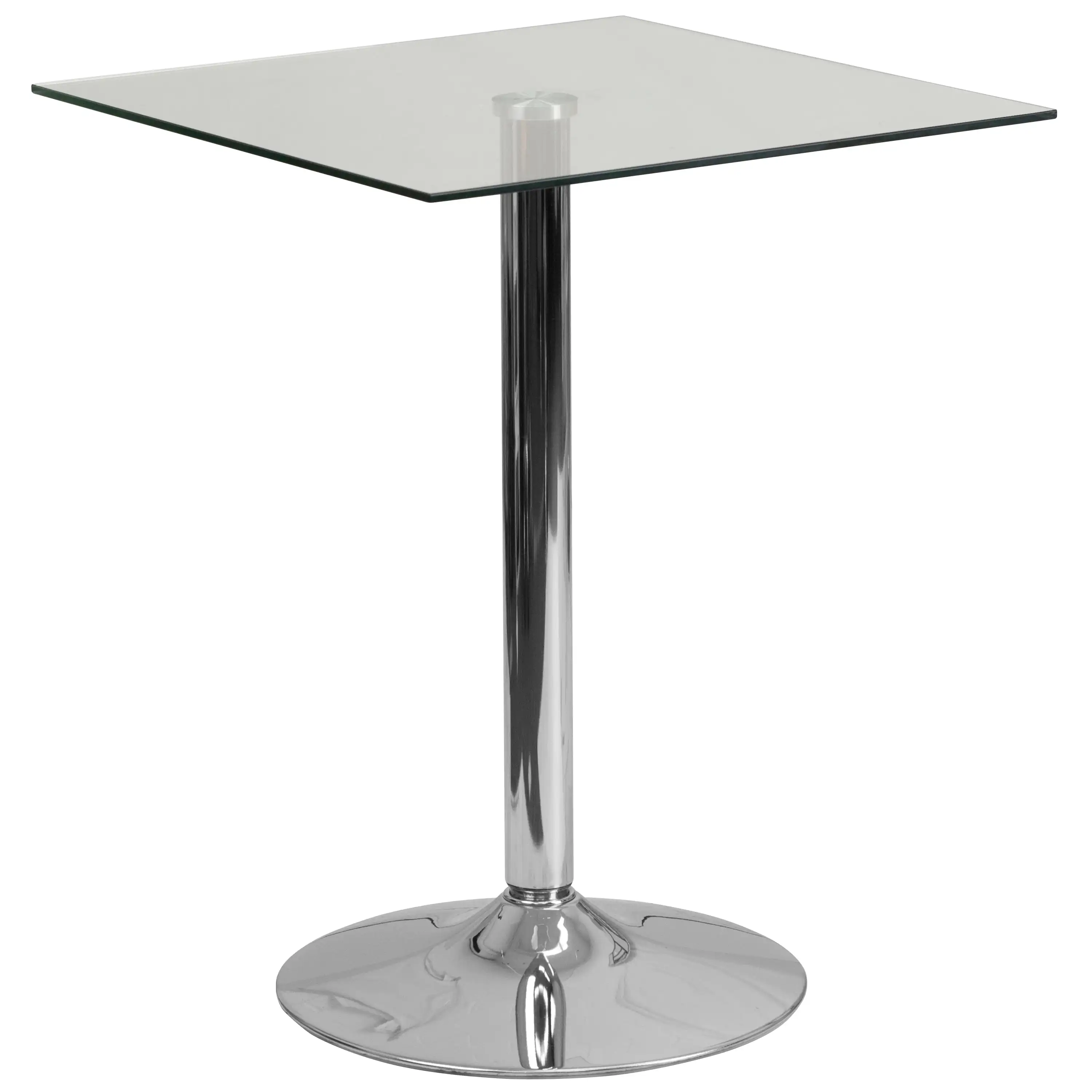 23.75'' Square Glass Top Bar  Table with 30''H Chrome Base Pub Table Counter Height Dining Table
