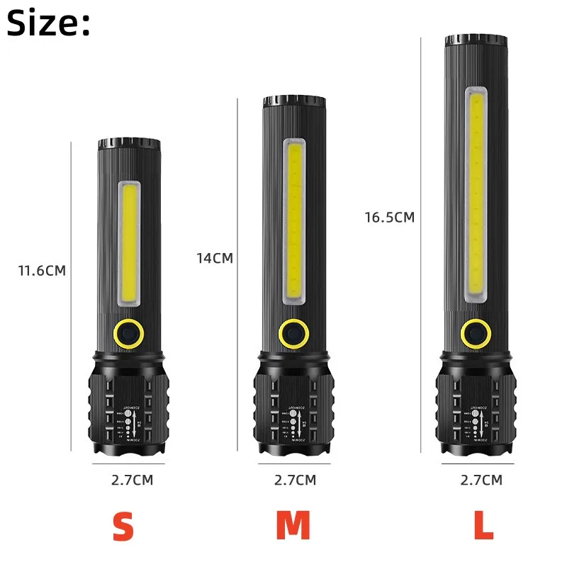 Portable Rechargeable Zoom LED Flashlight COB Flash Light Torch Lantern 3 Lighting Modes Camping Light Outdoor Led Flashlight