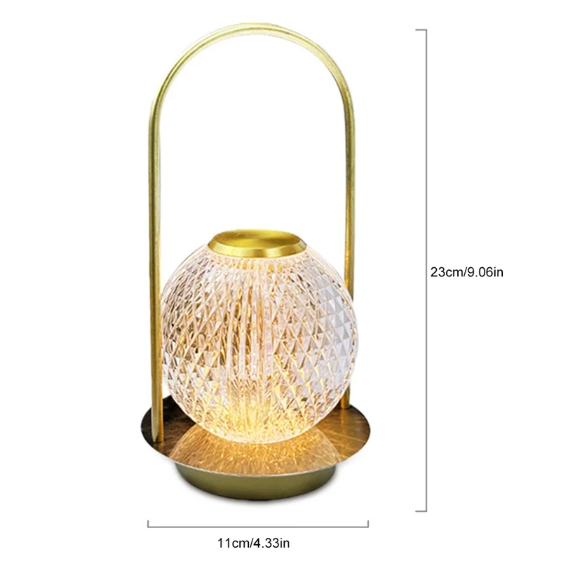 ABKO-Cordless Crystal Table Lamp LED Touch Control, USB Rechargeable With 3 Light Colors For Bars And Restaurants